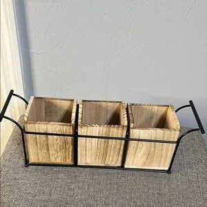 Wooden Utensil Holder with Black Metal Frame, NWOT.
